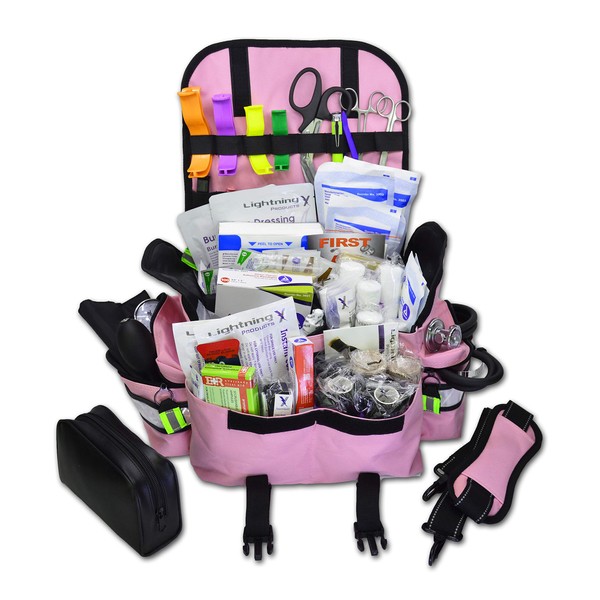 Lightning X Small First Responder EMT EMS Trauma Bag Stocked First Aid Fill Kit B (Pink)