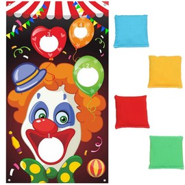 Kiwochy Clown Party Throwing Game with 4 Beans Bags Clown Banner Carnival Games Circus Birthday Decoration Banner Sandbag Throwing Game Children Outdoor Throwing Game for Family Reunion Price Games