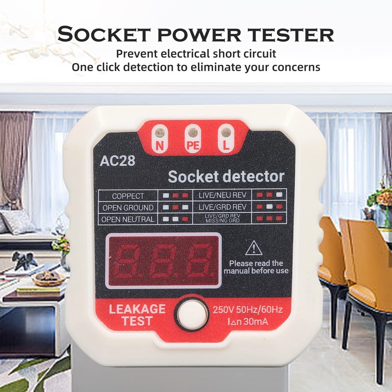 Fydun Socket Tester, LCD Digital Display, Phase Detector, Ground Wire,