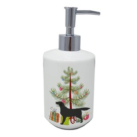 Caroline's Treasures BB2926SOAP Black Labrador Retriever Merry Christmas Tree Ceramic Soap Dispenser Hand Soap Dispenser Pump Bottles for Bathroom Kitchen, Empty Refillable Liquid Soap Container