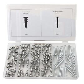 Plasterboard fixings Set, 100 Piece Drywall Anchors Size 13 x 31mm (Includes 50 Anchors & 50 Screws)