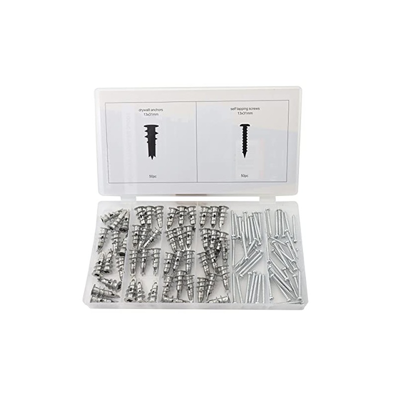 Plasterboard fixings Set, 100 Piece Drywall Anchors Size 13 x