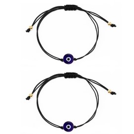 2 Pcs Evil Eye Bracelets for Women & Men, Adjustable Evil Eye Good Luck Jewelry in Black Strings, Protection Couple Friendship Family Lucky Charm Gifts for Birthday Holiday