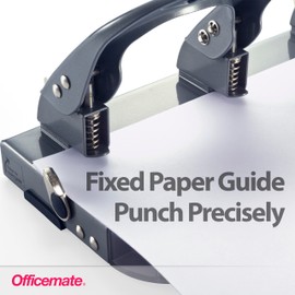 Officemate Deluxe 3-Hole Punch, Heavy Duty, with Chip Drawer, 45 Sheet Capacity (90100), Silver/Navy
