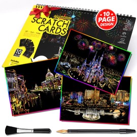 10-Page Scratch Art Book for Adults & Teens: Cityscape Engraving Kit with Travel Landmarks | Stress Relief, Mindfulness & Home Décor Craft Activity | Creative Gift for Artists (Rainbow City Series A)