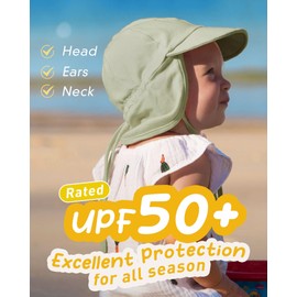 FURTALK Cotton Baby Toddler Sun Hat UPF 50+ UV Protection Kids Unisex Girls & Boys Summer Cap with Adjustable Chin Strap Neck Flap, Green, 6-24 Months