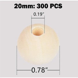 300pcs 20mm Wood Beads Natural Unfinished Round Wooden Loose Beads Wood Spacer Beads for Craft Making Decorations and DIY Crafts