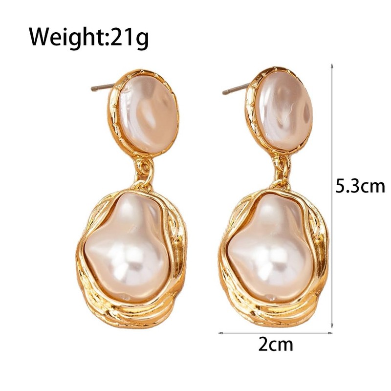 Chunky Gold Baroque Pearl Dangle Earrings for Women Vintage Pearl