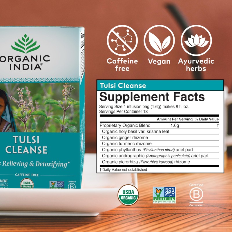 Organic India Tulsi Cleanse Herbal Tea - Holy Basil, Stress
