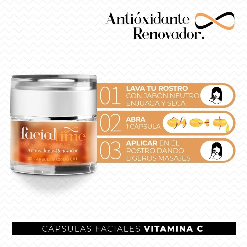 Facial Time Kit 4 Cápsulas Vitamina C + Colágeno +