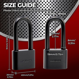 Maudex® PBE40 Weather-Resistant Padlock - Reliable Protection with 5 Keys, Protective Coating, Durable Steel Outdoor Padlock for Storage Units, Gates & Property with 2.17” Shackle Clearance