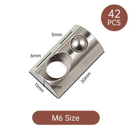 KUKUJIWA M6 42 Pieces Aluminium Profile T-Slot Nuts with Ball Groove, Slot Blocks Screws Set 30 Series M6 Aluminium Profile, Carbon Steel Sliding Nut with Spring Ball