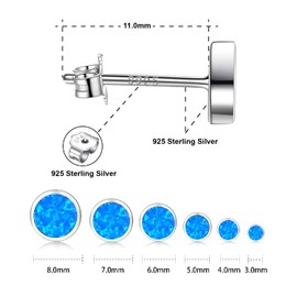 White Gold Plated Sterling Silver Opal Stud Earrings 3mm-8mm Options, Simulated Opal Dot Studs Hypoallergenic Jewellery (Blue-Dot, 8mm)