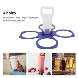 Portable Drink Carrier, Foldable Plastic Cup Holder, Reusable Cup Holder Carrier with Handle, Drink Delivery Carrier, 4 Holes Cup Holders, Compact Storage, Lightweight (Blue)