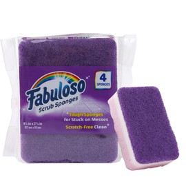 Fabuloso Sponges, Purple - Scratch-Free Scrubber for Dishes and Surfaces - Dishwashing Sponge for Bold and Bright Cleaning Experience, 4 Count