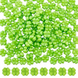 DICOSMETIC 200Pcs Clover Bead Faceted Acrylic Clover Beads St. Patrick's Day Shamrock Opaque Acrylic Beads Small Four Leaf Clover Beads Lime Green Crafting Beads for Jewelry Making, Hole: 1mm