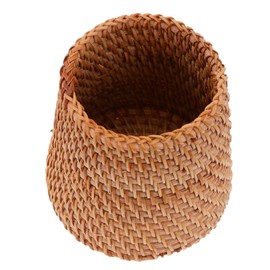 Ciieeo 1pc Rattan Woven Pen Holder Organizer for Desk Storage Compact Sundries Basket for Home Office and School Handcrafted Design Unique Decorative Accent for Items