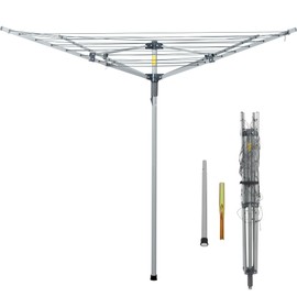 JS HANGER Collapsible 4-arm Rotary Outdoor Umbrella Drying Rack Metal Clothes Dryer Clothesline with 131ft Drying Space