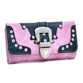 Way2Culture Western Rhinestone Bling Buckle Accent Wallet - Pink