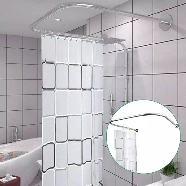 Stainless Steel Shower Curtain Rod 0.9-1.3m with 7.87ft*5.91ft Curtain