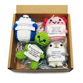 SZMDLX Crochet Shark Turtle Axolotl Penguin,Mini Funny Knitted Support Crochet Animals Bulk with Stand for Birthday Festival Home Office Decor Desk Décor Friend Him Her