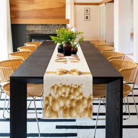 Girlly Happy Birthday Table Runner 13x72 Inch Balloons Cakes Gift Candle Anniversary Holiday Kitchen Dining Table Decoration for Indoor Kitchen Dining Home Party Decor Gold