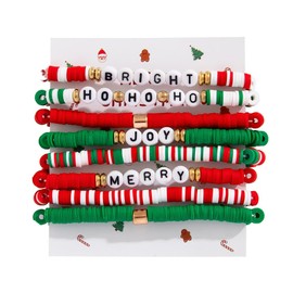 FDEETY Women's Bracelet Set, Bead Bracelet, Stretch, Boho, Multilayer Christmas Multilayer Pearl Necklaces with Letters, Fashion Jewellery, Creative Gift for Women, Acrylic