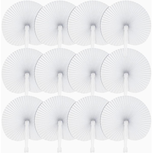Pack of 36 White Round Hand Fans, Paper Fans, Wedding Fans, Folding Fans, Guest Gift for Summer Occasions, Party, DIY, Wall Decoration