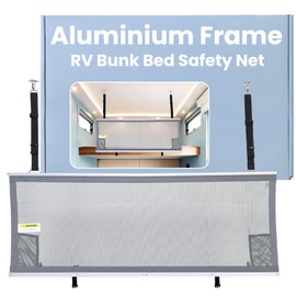 Gloppers 59" x 22" Aluminium Frame RV Bunk Bed Safety Net, Height Adjustable Mesh Bunk Bed Rail Guard, RV Accessories for Travel Trailers & Camper Van Must Haves