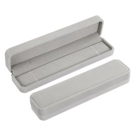 PATIKIL Velvet Necklace Box, 2 Pack Single Slot Long Chain Box Vintage Jewelry Holder for Wedding Engagement Proposal Ceremony Anniversary Style 2, Gray