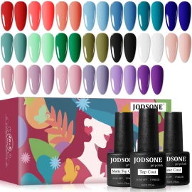 JODSONE Gel Nail Set 20 Colors High Shine Gorgeous Gel Polish Base Top Matte Coat Nice