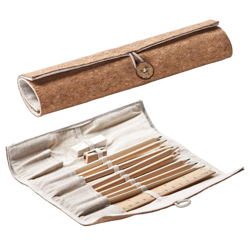 Exclusive Pencil Case Cork Includes 12 Colouring Pencils Set Pencil
