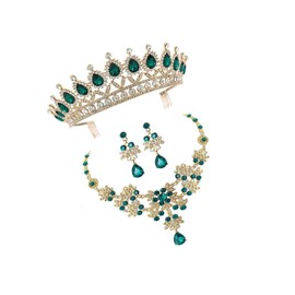 Holibanna 1 Set Rhinestone Jewelry Set Jeweled Wedding Tiara for Bride,Birthday, Cosplay Elegant Jewelry Wedding Dress Accessories Costume Accessory for Women Female (Green)