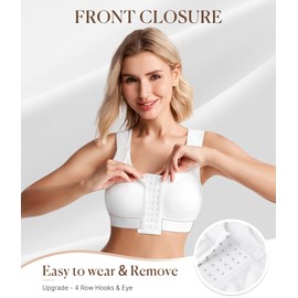 Post Surgery Compression Bras for Women Front Closure Bra with Adjustable Straps (White, XXL)