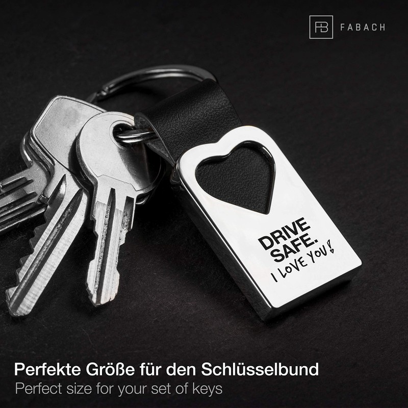 FABACH Leather Heart Keyring with Engraving – Car Lucky Charm