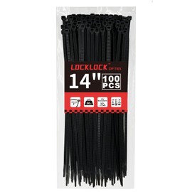 Zip Ties 14 inch(100 Pack), 60 lb, Black Heavy Duty Wire Ties, UV Resistant Cable Ties for Indoor and Outdoor Use, LOCKLOCK
