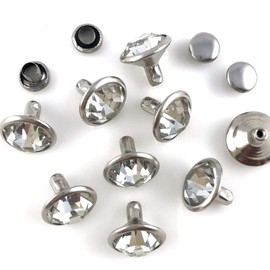 200 Sets Cz White Clear Crystal Rivets Rapid Rhinestone Silver Color Stud Rivets fit for DIY Leather-Craft and Garment (9 MM)