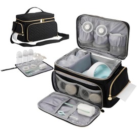 PHOEBUS BABY Breast Pump Bag Compatible with Spectra S1 and S2, Large Insulated Storage with Waterproof Mat, Travel & Work Portable Pump Carrying Case for Pumping Accessories, Black