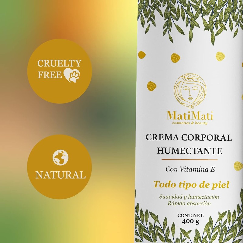 Crema Corporal Humectante Con Vitamina E MatiMati- Para manos, Nutritiva,