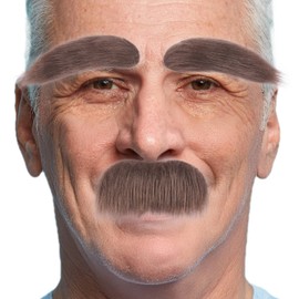 Koonfan Cosplay Brown Fake Mustache and Eyebrow Set for Adult Fake Beard Novelty Stick On Mustaches