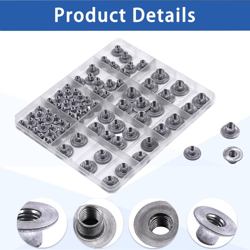 Glarks 85pcs M4, M6, M8, M10 Round Base Weld Nuts,