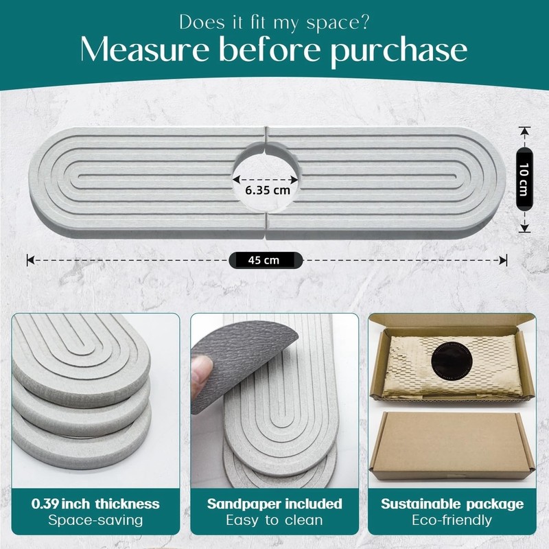 LeKuni Dish Drying Mat Sink, Diatomaceous Earth Stone Sink Splash