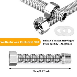 3/4 Inch Corrugated Pipe, Stainless Steel Flex Hose, 3/4 Inch Reinforced Hose, Extendible Flexible Universal Connection Pipe, Water Pipe, 3/4 Inch for Toilets Bathtubs Taps