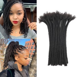 Dreadlock Extensions Human Hair 8 Inches 40 Strands 0.6cm Width Handmade Permanent Loc Extensions For Women, Men Can Be Dyed,Curled And Bleached (8 Inch,Natural Black)