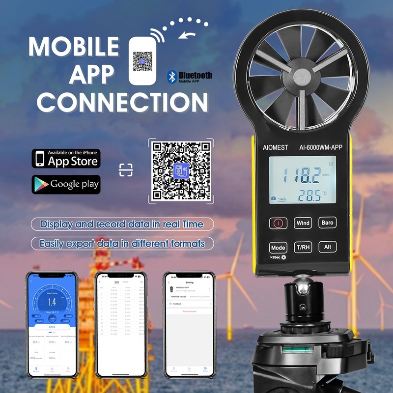 AIOMEST 6000WM-APP Digital Anemometer Handheld Wind Meter Wind Meter CFM
