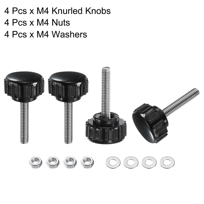 sourcing map 4 Sets Knurled Knobs Thumb Screws with Nuts