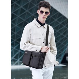 FANDARE Men's Shoulder Bag Men's Handbag Laptop Bag Leather Messenger Bag Work Bags Business Bag Folder Work Travel Sports School Bag Messenger Bag College Bag, black, vintage