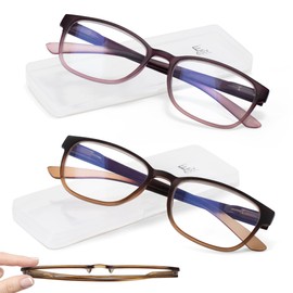 EASY READ 2 Pack Ultra Slim Reading Glasses for Women Men,Rectangular Blue Light Blocking Readers with Spring Hinges(Magnification 1.50,Brown/Purple)
