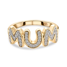 TJC Moissanite Mum Band Ring for Women in Yellow Gold Plated 925 Sterling Silver Size N Pave Setting Metal Wt. 2.25 Grams