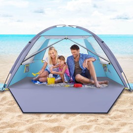 Happy Travel Beach Tent, UPF 50+ UV Protection Sun Shade Shelter for 3/4/5/6/7/8 Person, Portable Beach Canopy for Family & Baby, Lightweight & Easy Setup Beach Cabana with 3 Ventilation Mesh Windows